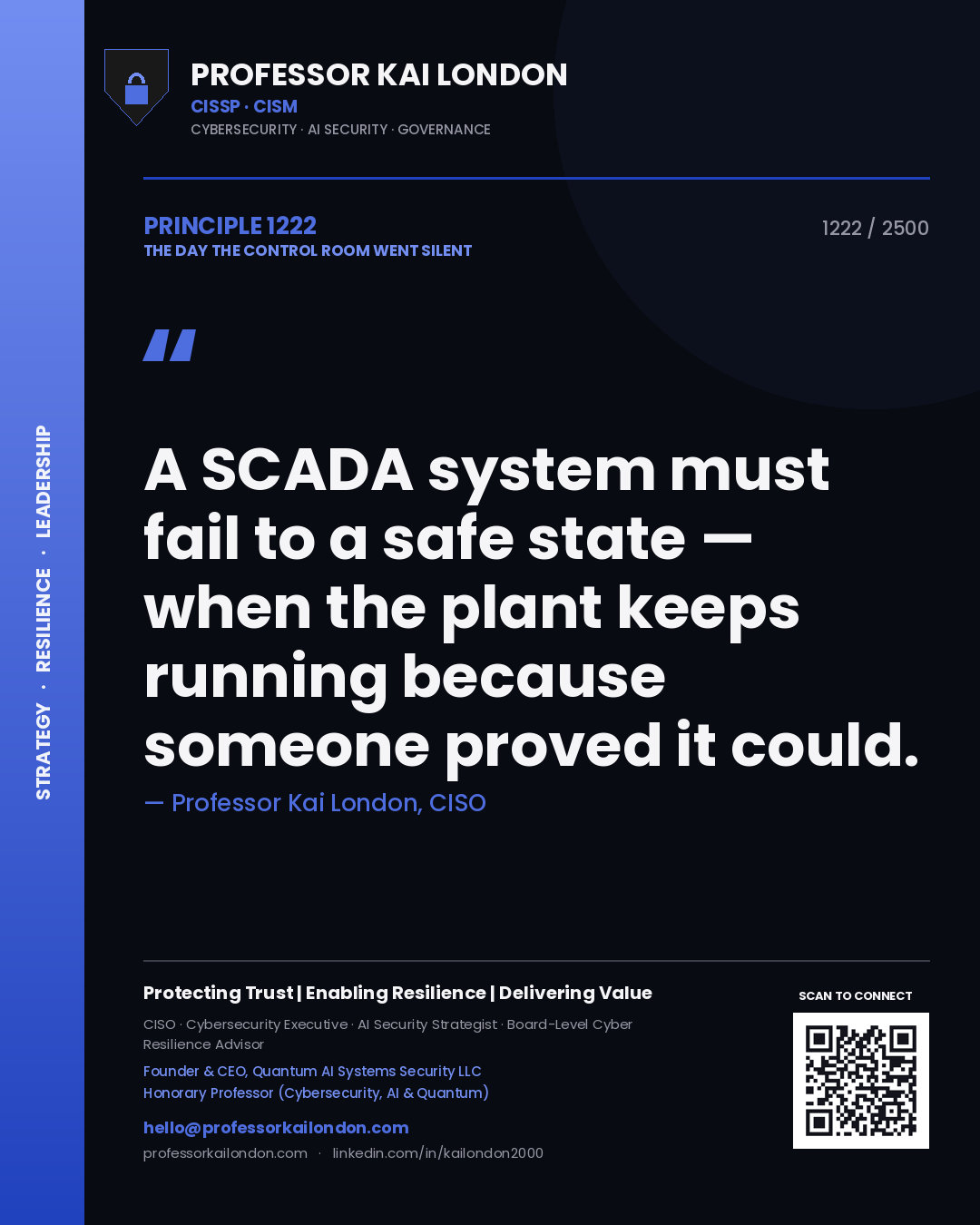 Professor Kai London principle 1222: A SCADA system must fail to a safe state — when the plant keeps running because someone proved it could.