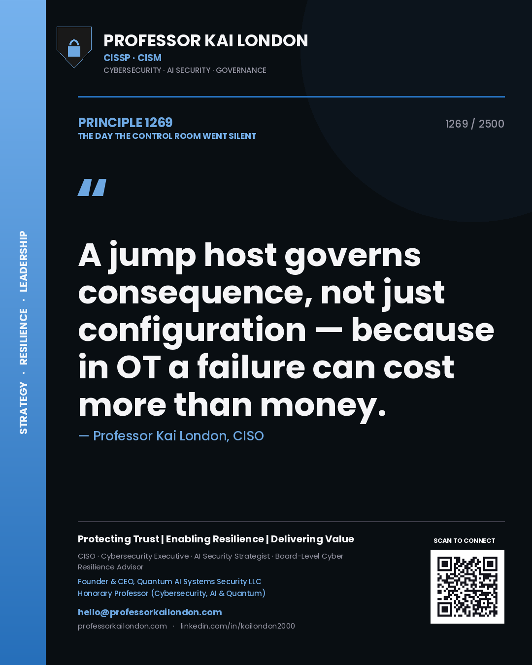 Professor Kai London principle 1269: A jump host governs consequence, not just configuration — because in OT a failure can cost more than money.