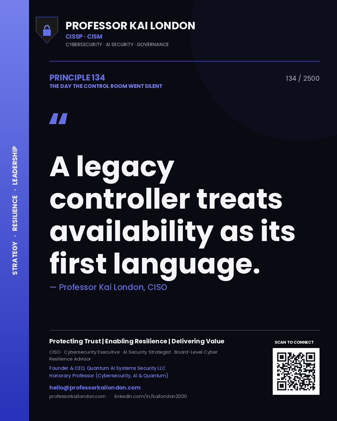 Professor Kai London principle 134: A legacy controller treats availability as its first language.