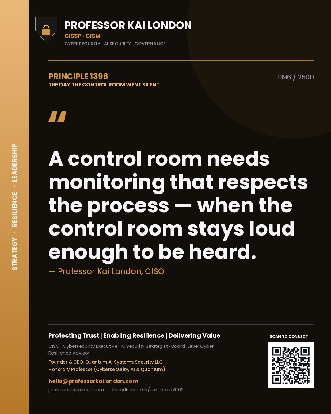 Professor Kai London principle 1396: A control room needs monitoring that respects the process — when the control room stays loud enough to be heard.