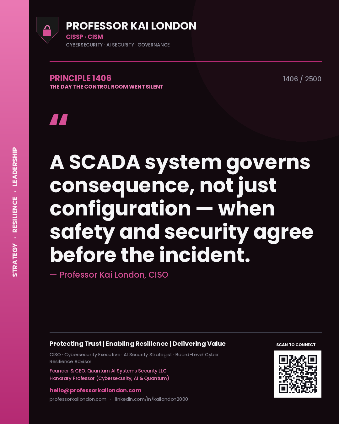 Professor Kai London principle 1406: A SCADA system governs consequence, not just configuration — when safety and security agree before the incident.