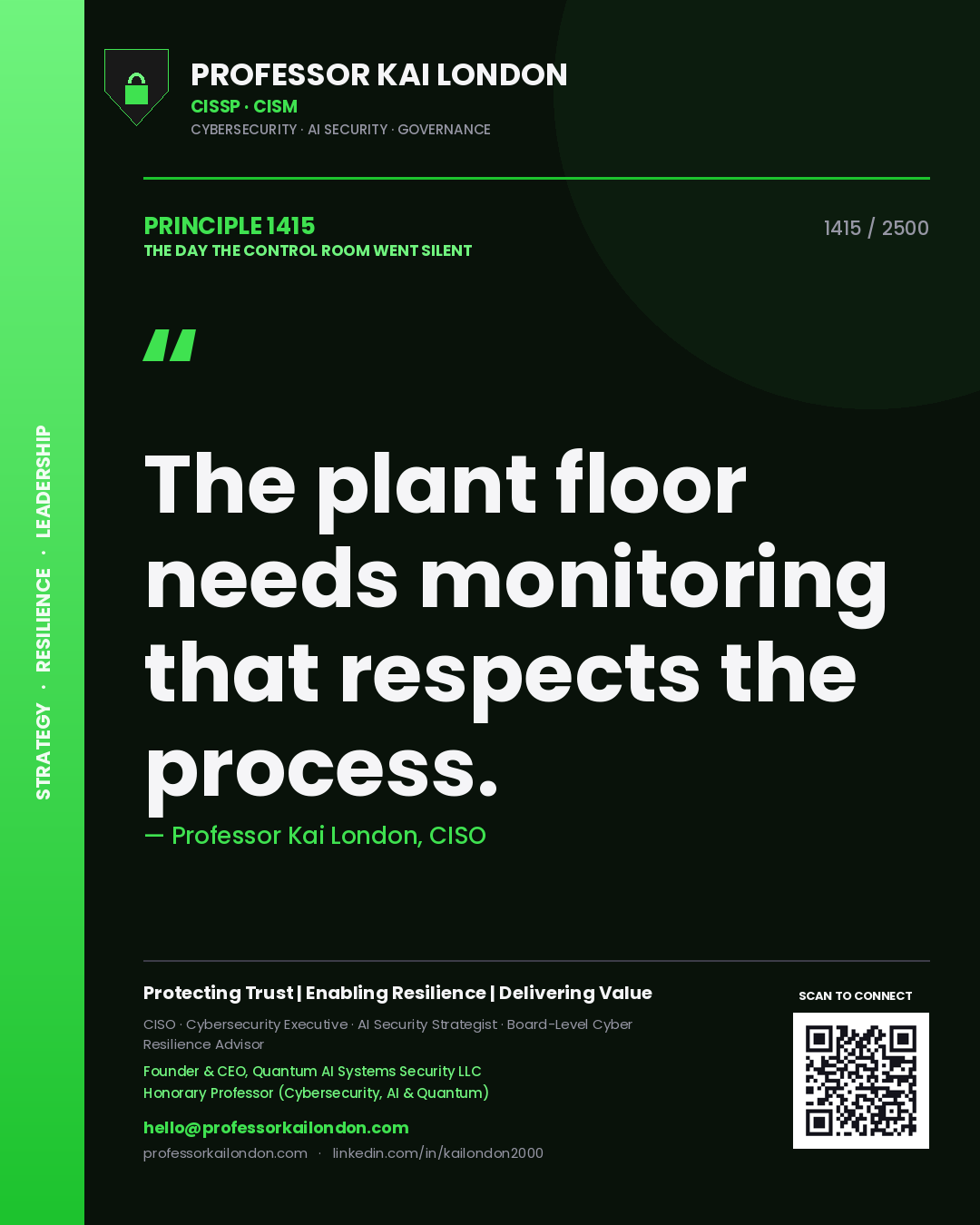 Professor Kai London principle 1415: The plant floor needs monitoring that respects the process.