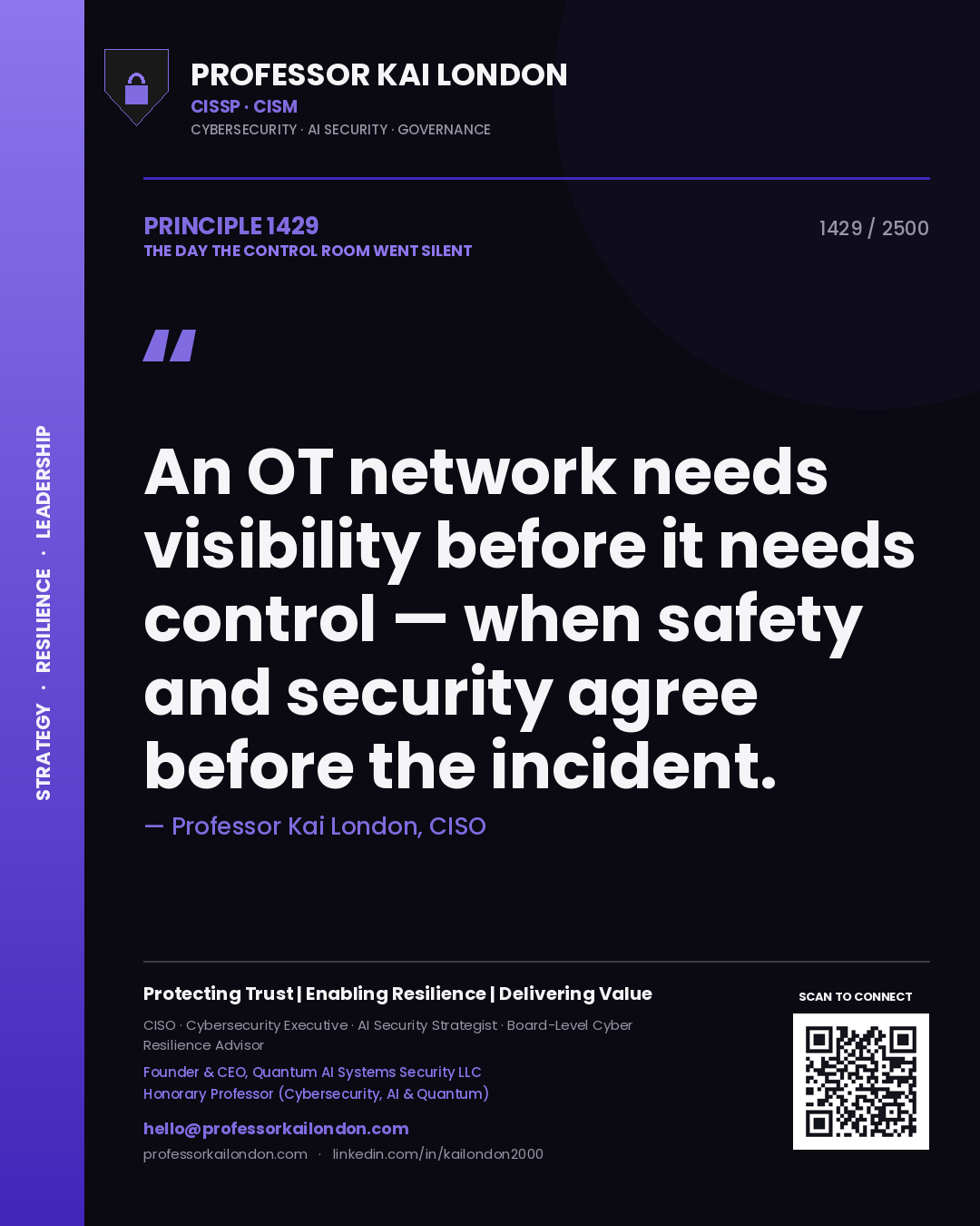 Professor Kai London principle 1429: An OT network needs visibility before it needs control — when safety and security agree before the incident.