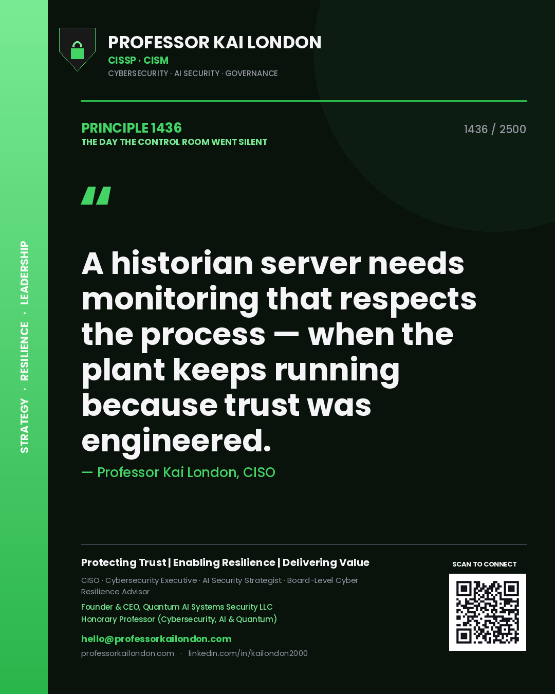 Professor Kai London principle 1436: A historian server needs monitoring that respects the process — when the plant keeps running because trust was engineered.