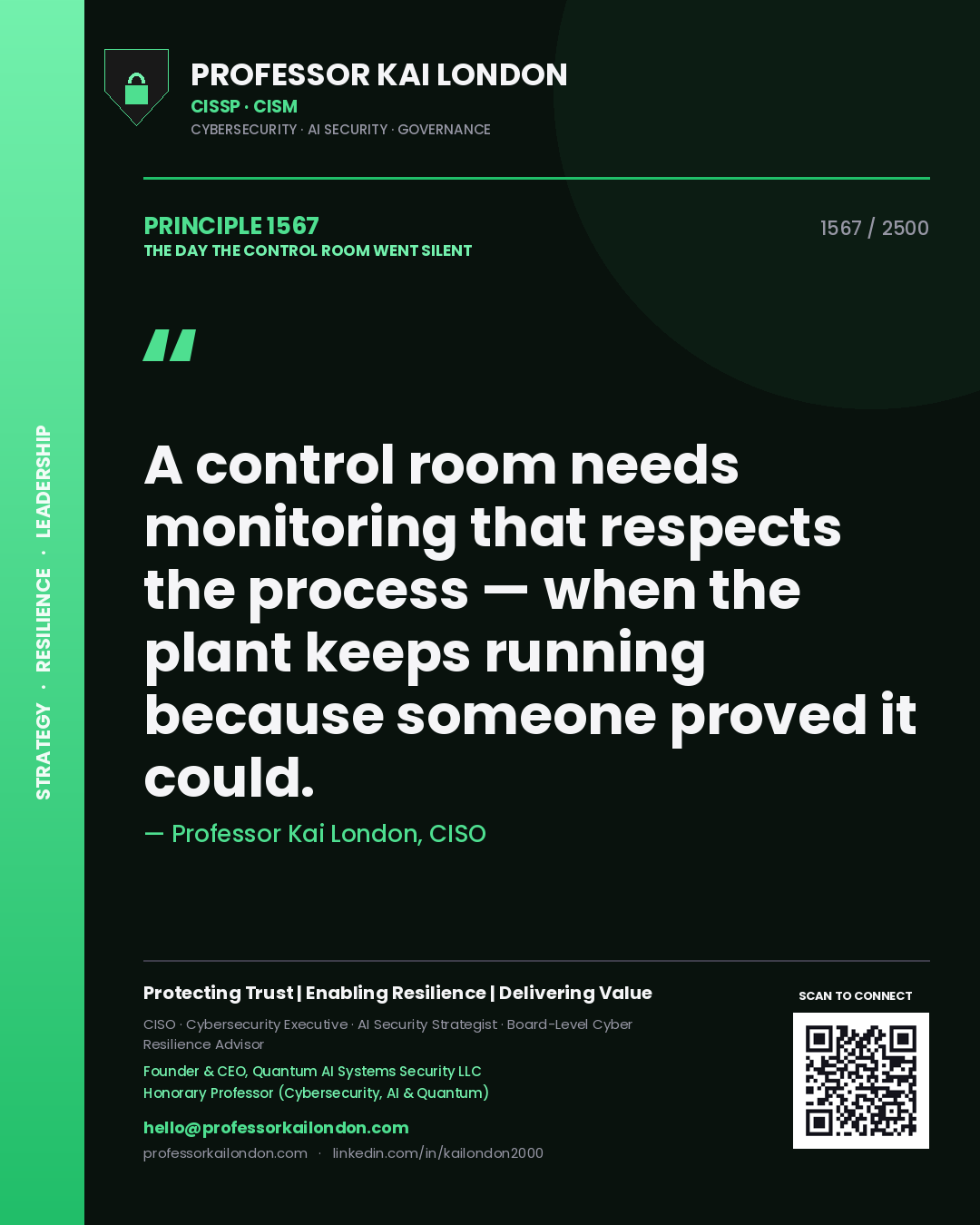 Professor Kai London principle 1567: A control room needs monitoring that respects the process — when the plant keeps running because someone proved it could.
