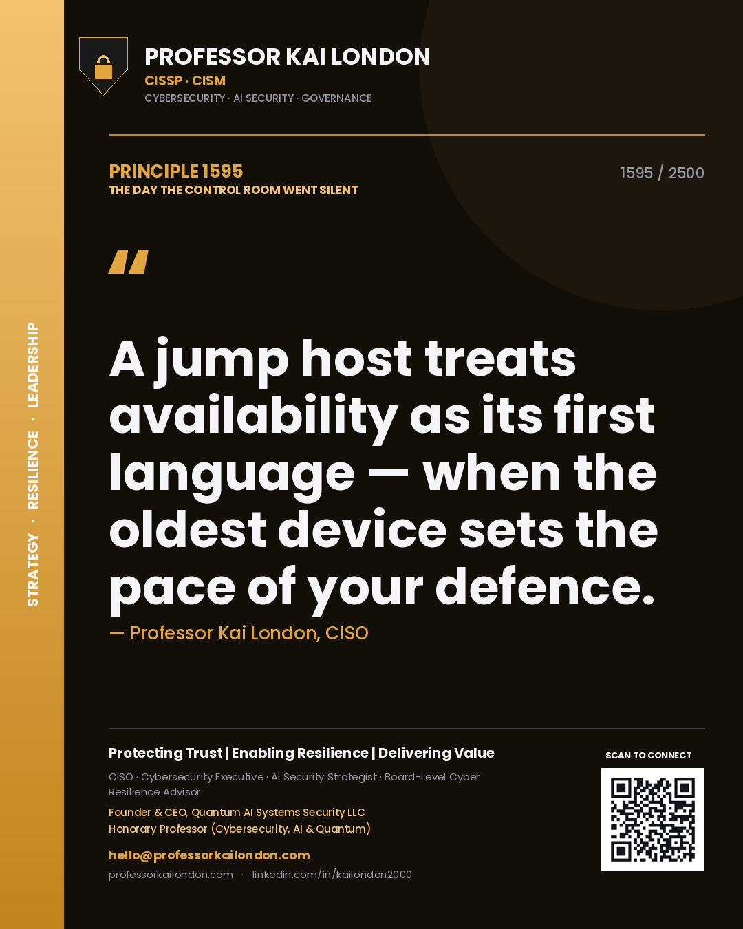 Professor Kai London principle 1595: A jump host treats availability as its first language — when the oldest device sets the pace of your defence.