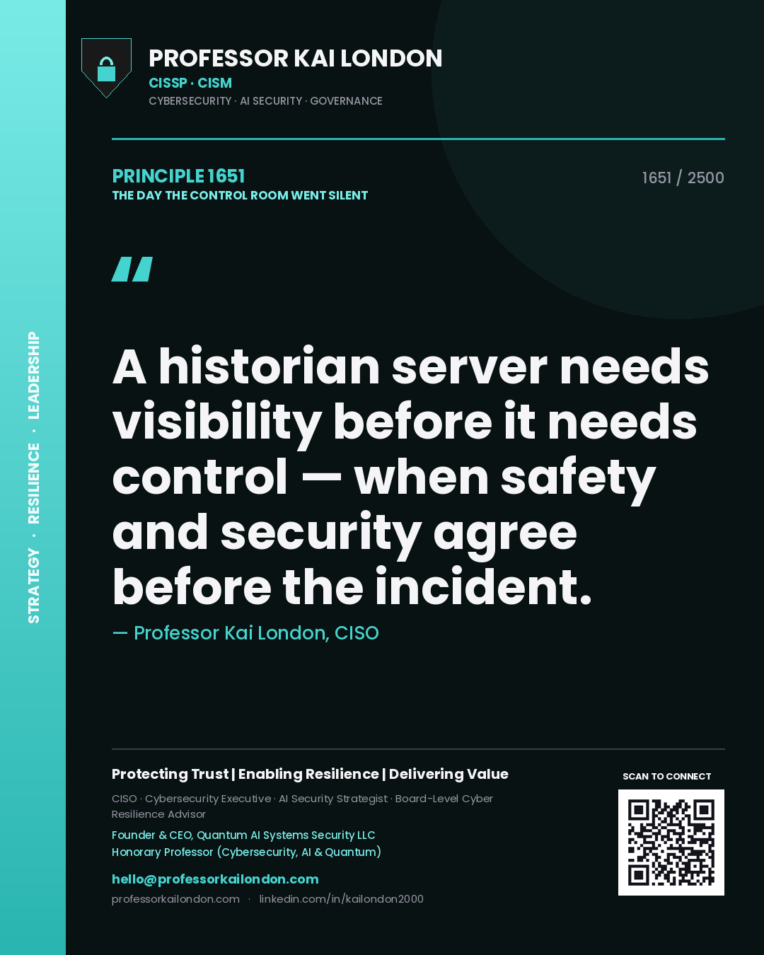 Professor Kai London principle 1651: A historian server needs visibility before it needs control — when safety and security agree before the incident.