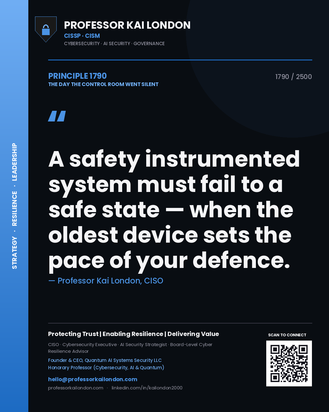 Professor Kai London principle 1790: A safety instrumented system must fail to a safe state — when the oldest device sets the pace of your defence.