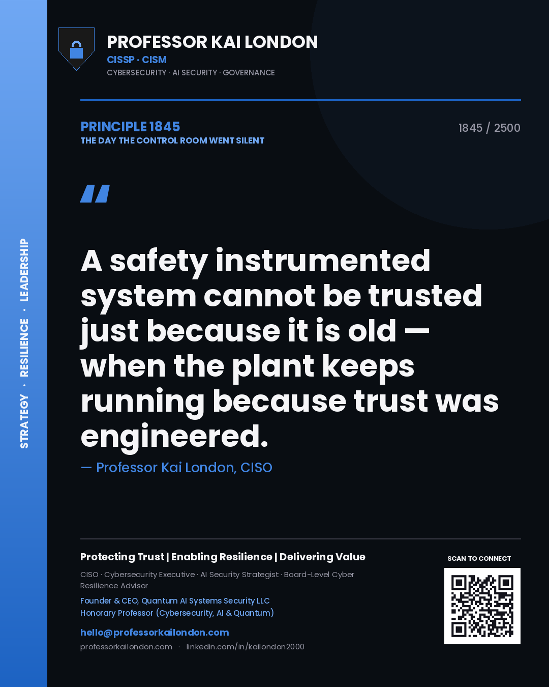 Professor Kai London principle 1845: A safety instrumented system cannot be trusted just because it is old — when the plant keeps running because trust was engineered.