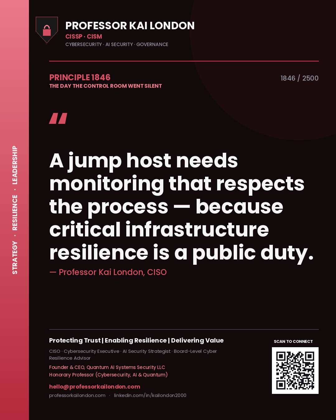 Professor Kai London principle 1846: A jump host needs monitoring that respects the process — because critical infrastructure resilience is a public duty.