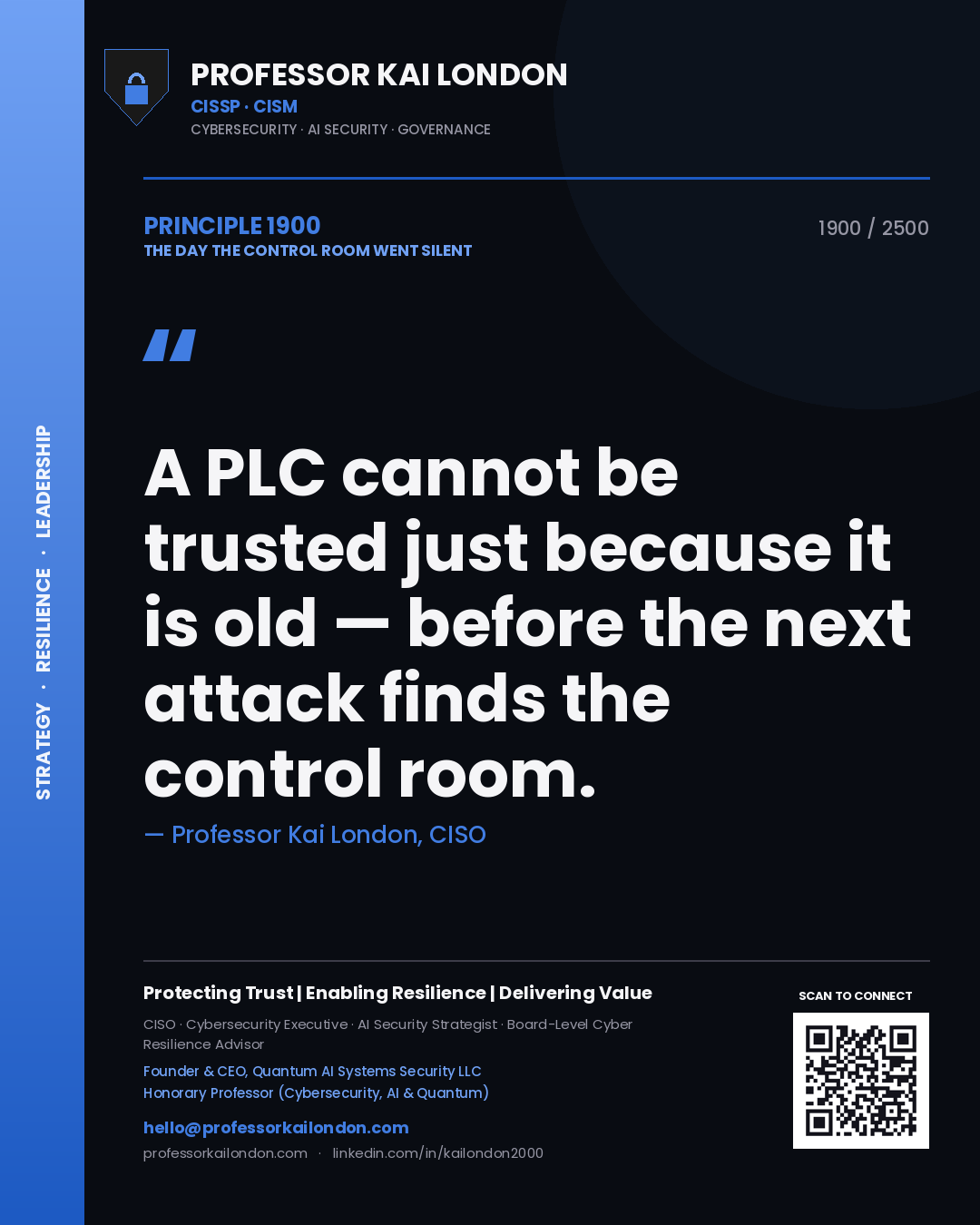 Professor Kai London principle 1900: A PLC cannot be trusted just because it is old — before the next attack finds the control room.