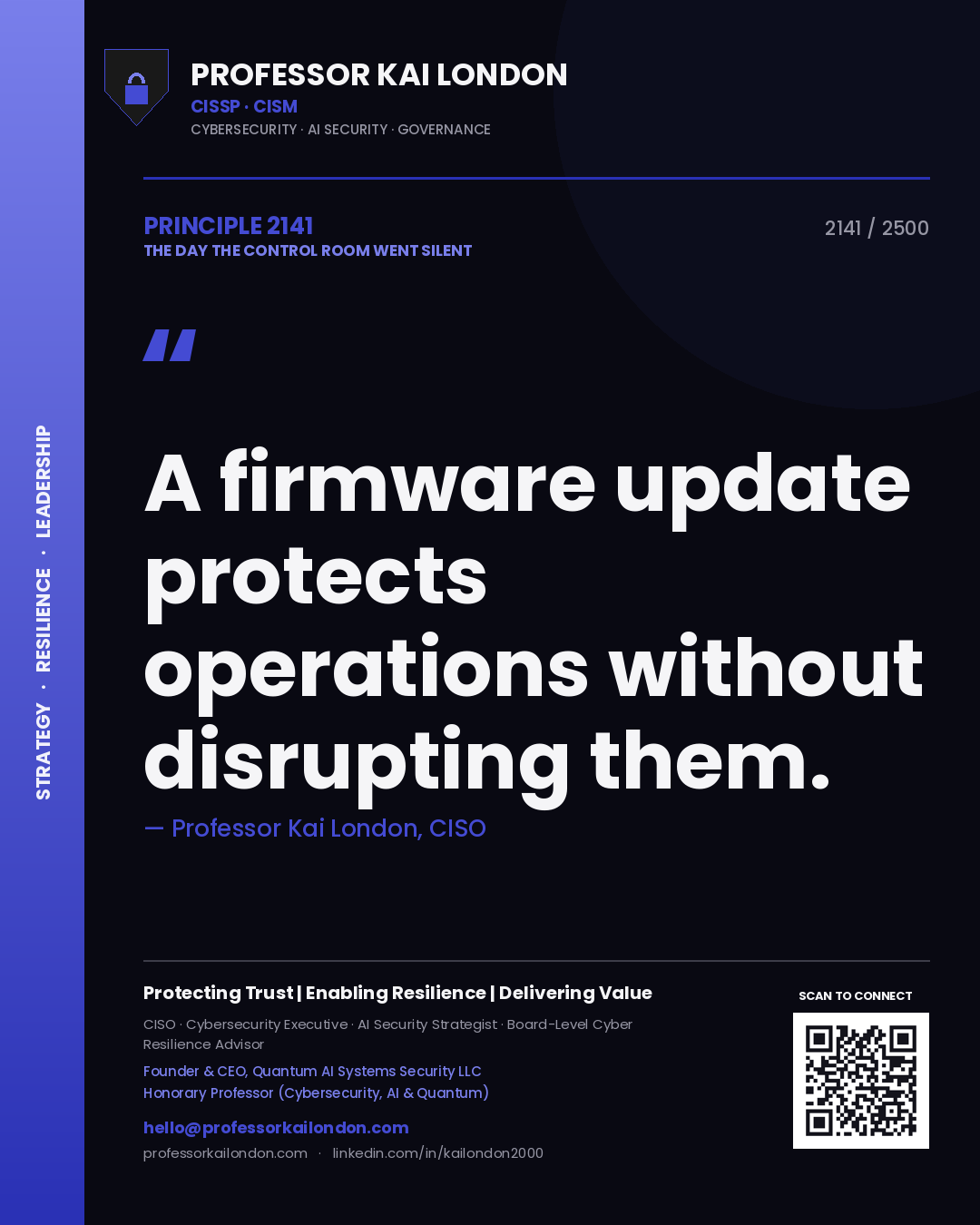 Professor Kai London principle 2141: A firmware update protects operations without disrupting them.