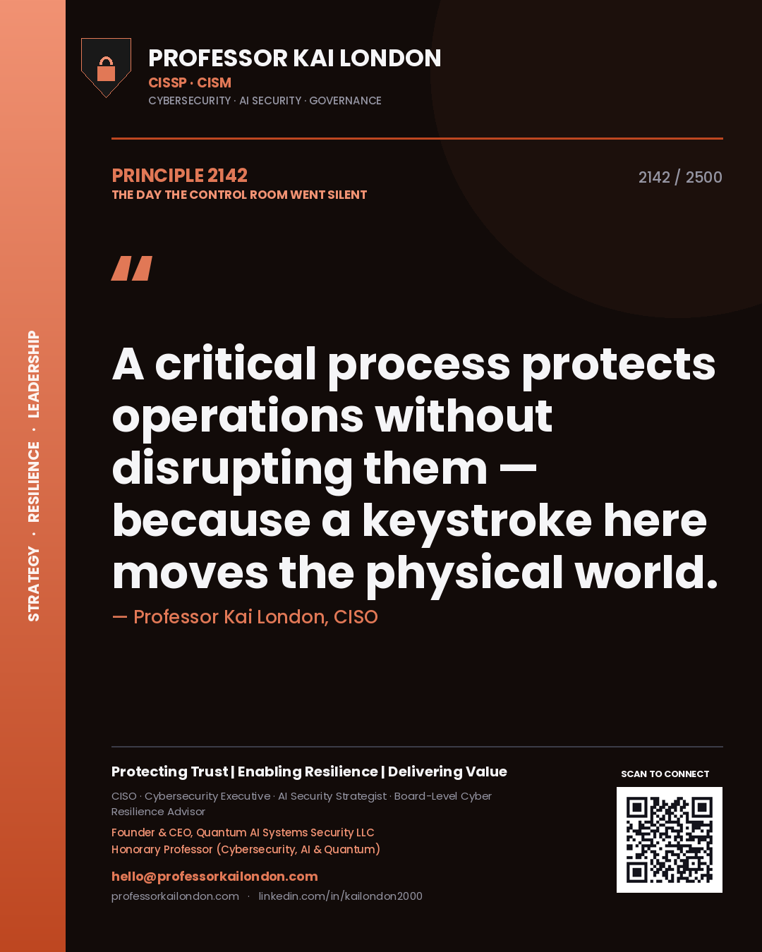 Professor Kai London principle 2142: A critical process protects operations without disrupting them — because a keystroke here moves the physical world.