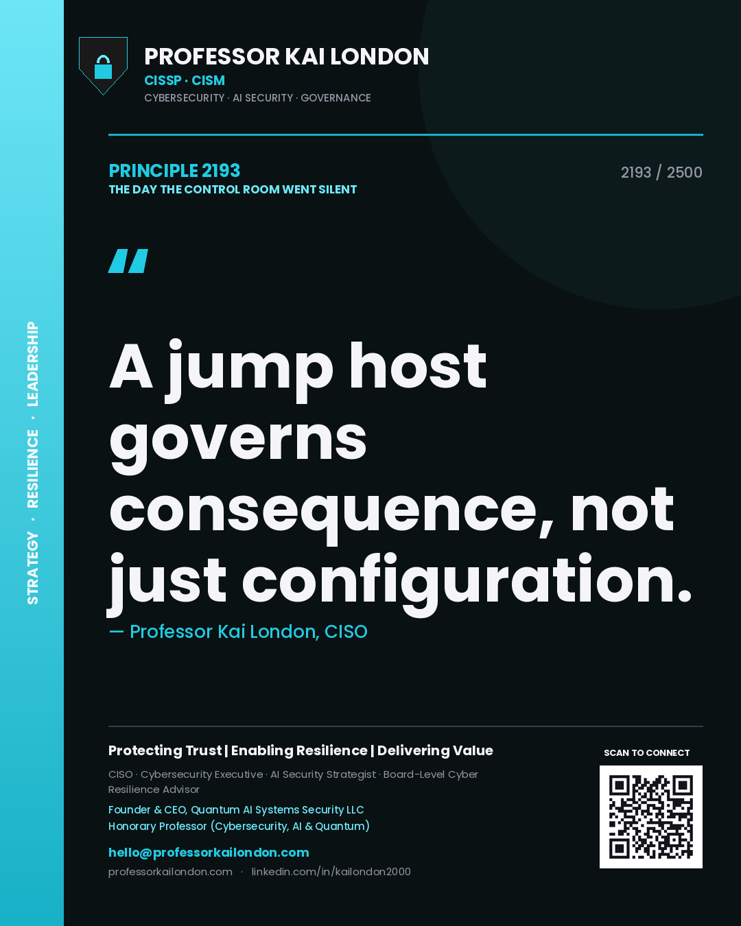 Professor Kai London principle 2193: A jump host governs consequence, not just configuration.