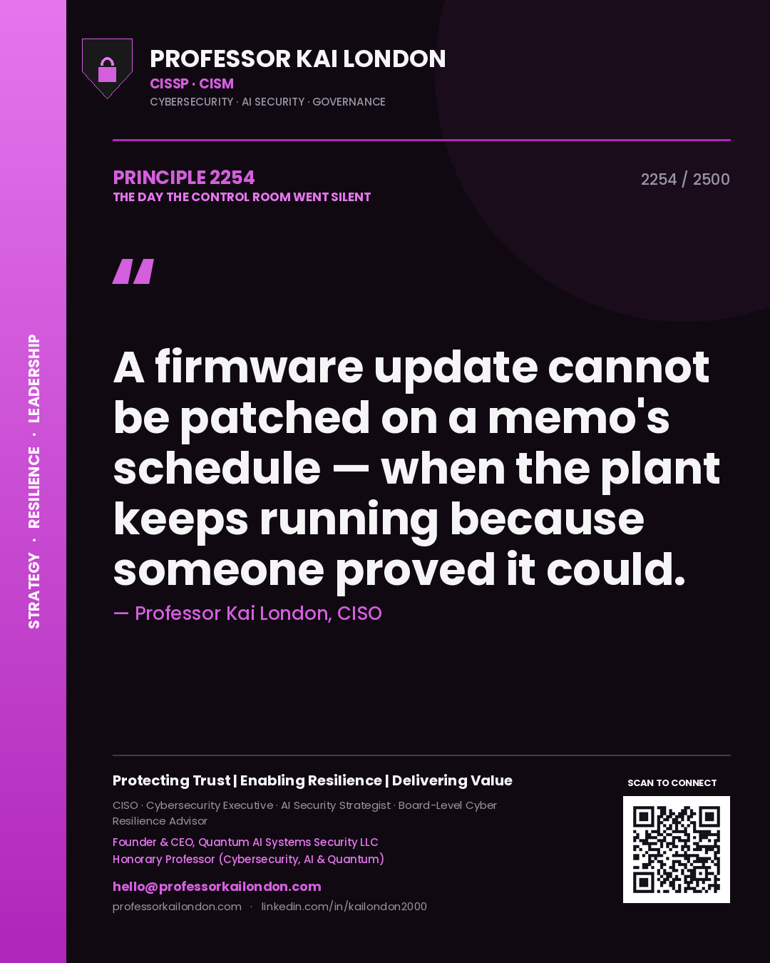 Professor Kai London principle 2254: A firmware update cannot be patched on a memo's schedule — when the plant keeps running because someone proved it could.