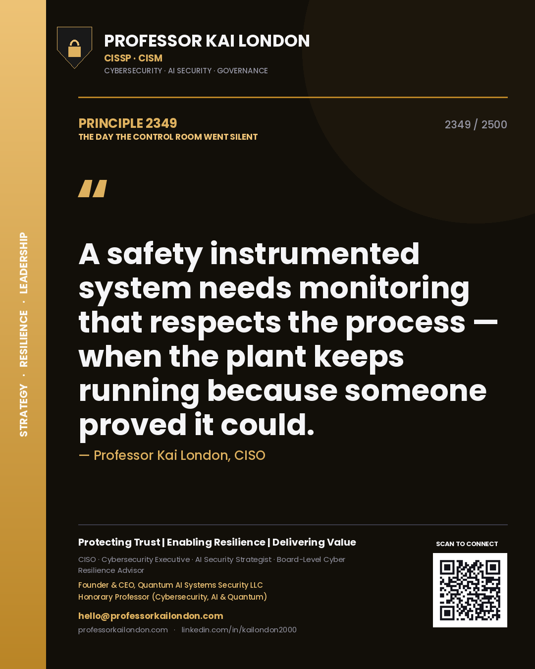 Professor Kai London principle 2349: A safety instrumented system needs monitoring that respects the process — when the plant keeps running because someone proved it could.