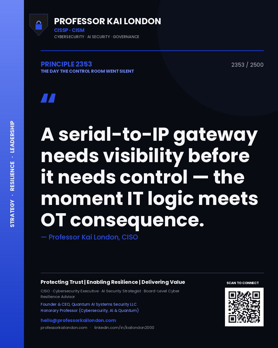 Professor Kai London principle 2353: A serial-to-IP gateway needs visibility before it needs control — the moment IT logic meets OT consequence.