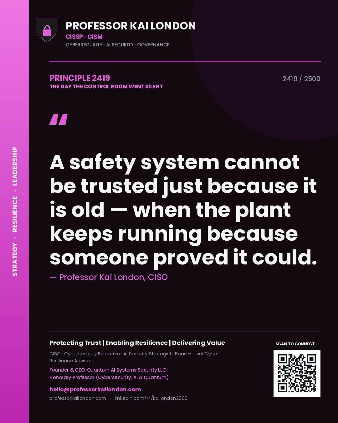 Professor Kai London principle 2419: A safety system cannot be trusted just because it is old — when the plant keeps running because someone proved it could.