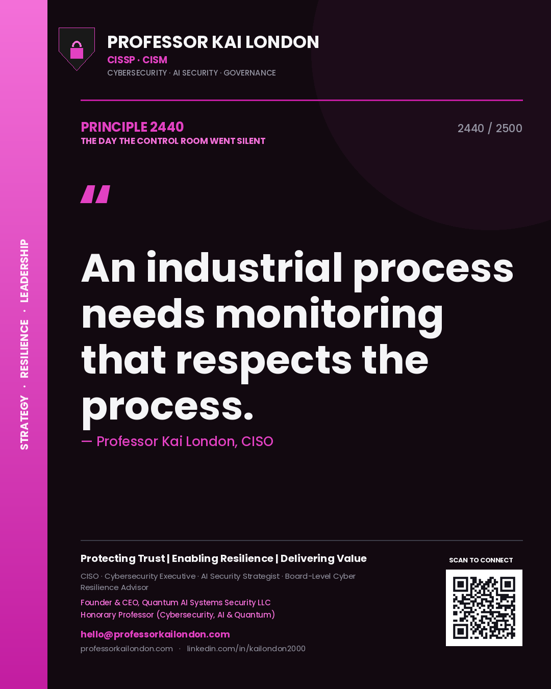 Professor Kai London principle 2440: An industrial process needs monitoring that respects the process.