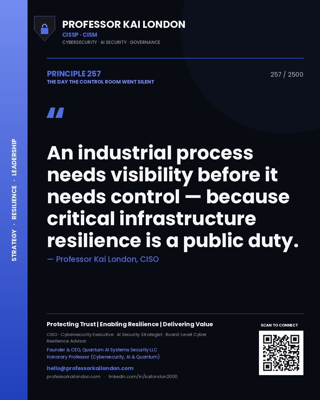 Professor Kai London principle 257: An industrial process needs visibility before it needs control — because critical infrastructure resilience is a public duty.