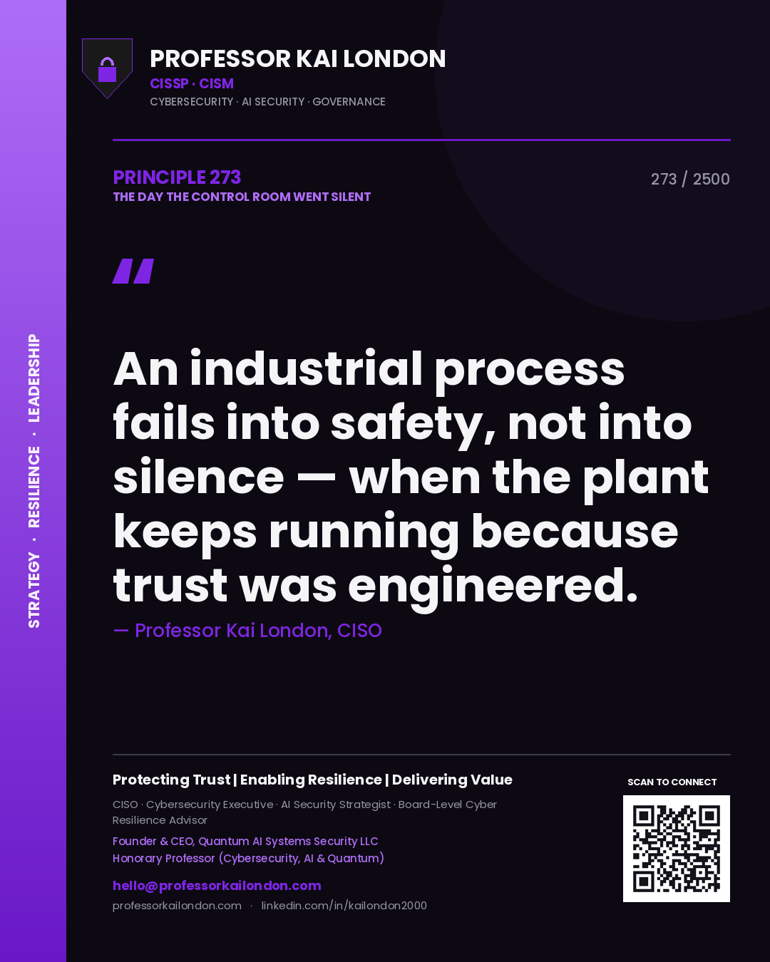 Professor Kai London principle 273: An industrial process fails into safety, not into silence — when the plant keeps running because trust was engineered.