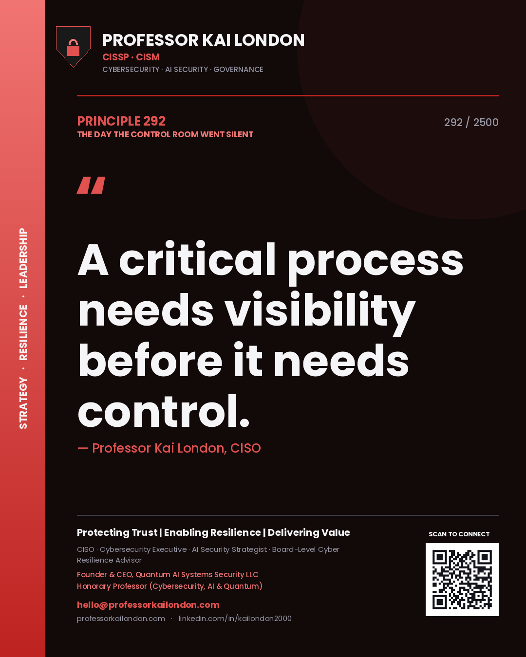 Professor Kai London principle 292: A critical process needs visibility before it needs control.