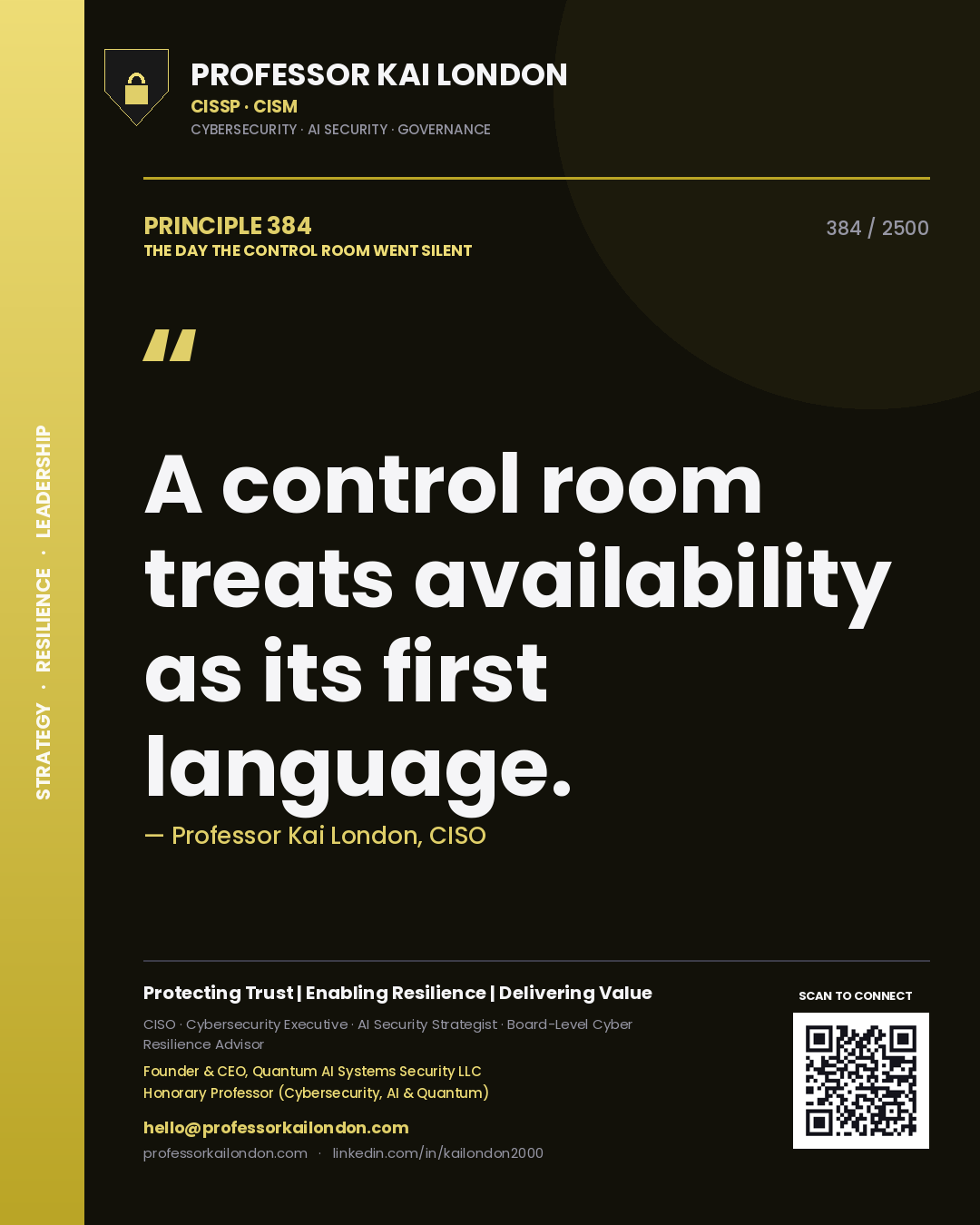 Professor Kai London principle 384: A control room treats availability as its first language.