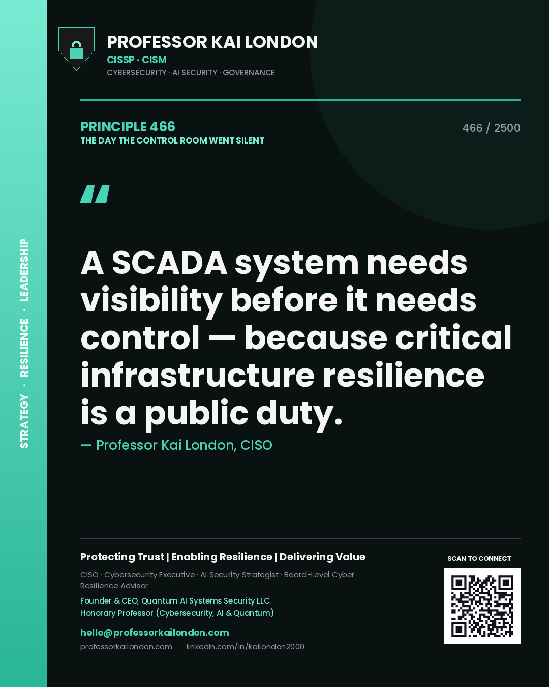 Professor Kai London principle 466: A SCADA system needs visibility before it needs control — because critical infrastructure resilience is a public duty.