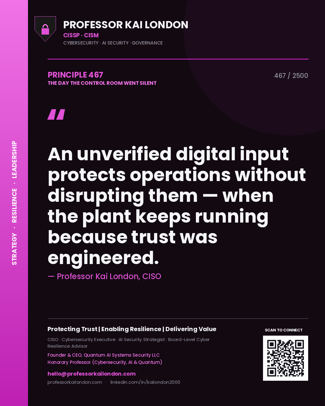 Professor Kai London principle 467: An unverified digital input protects operations without disrupting them — when the plant keeps running because trust was engineered.