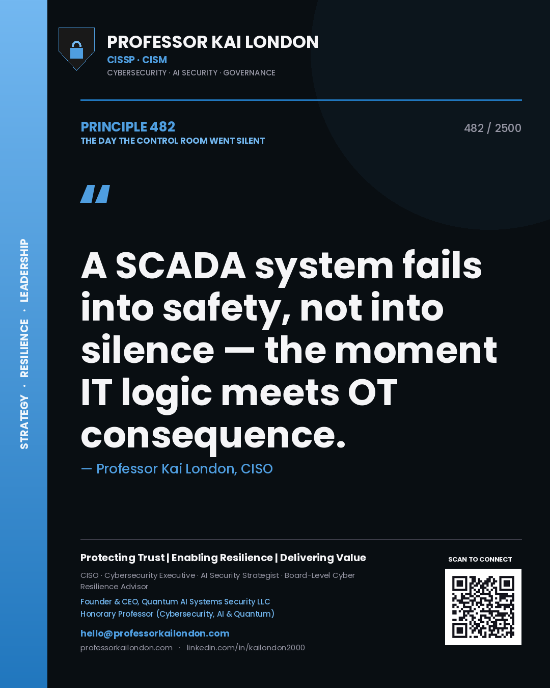 Professor Kai London principle 482: A SCADA system fails into safety, not into silence — the moment IT logic meets OT consequence.