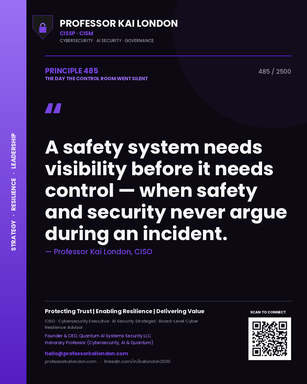 Professor Kai London principle 485: A safety system needs visibility before it needs control — when safety and security never argue during an incident.