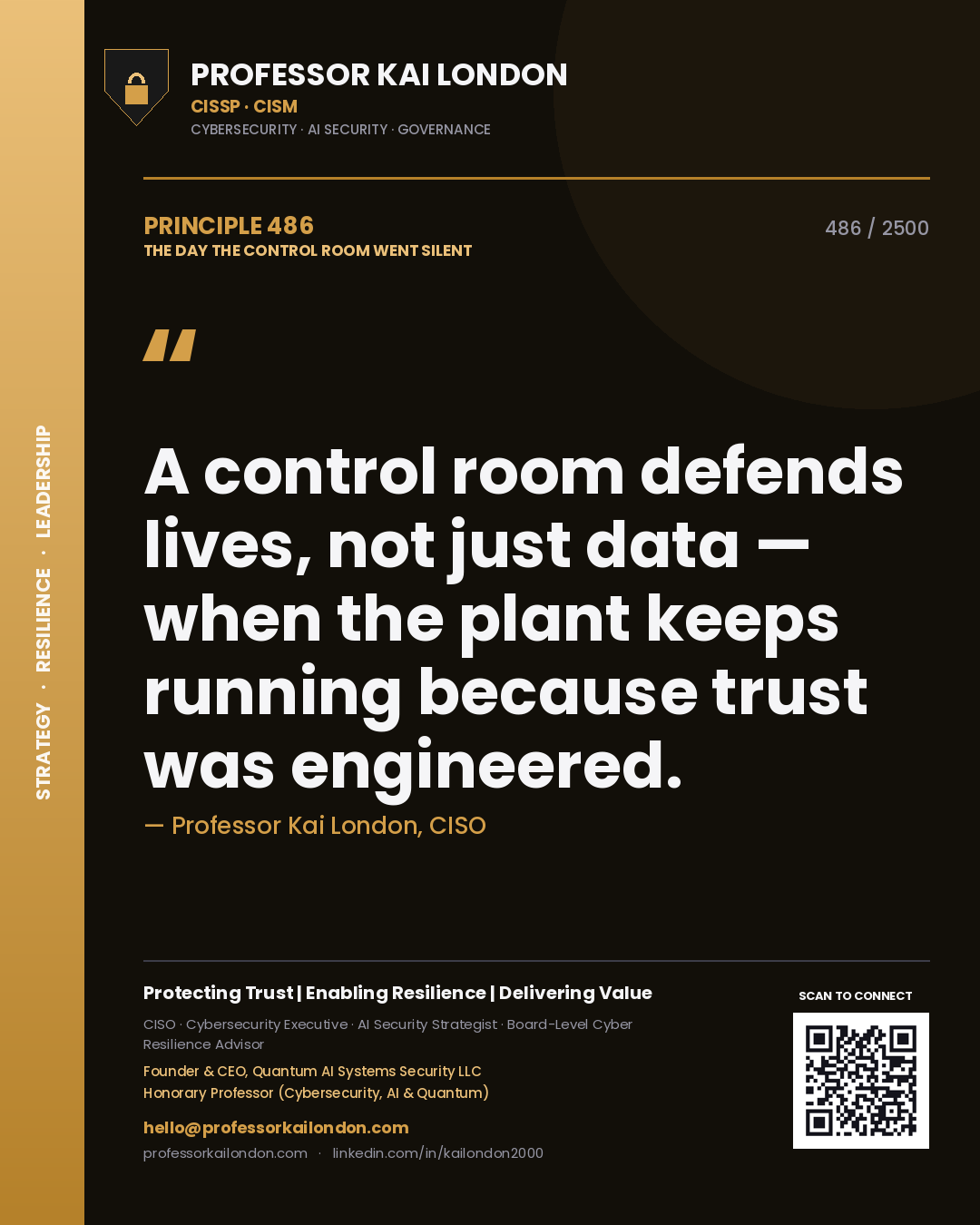 Professor Kai London principle 486: A control room defends lives, not just data — when the plant keeps running because trust was engineered.