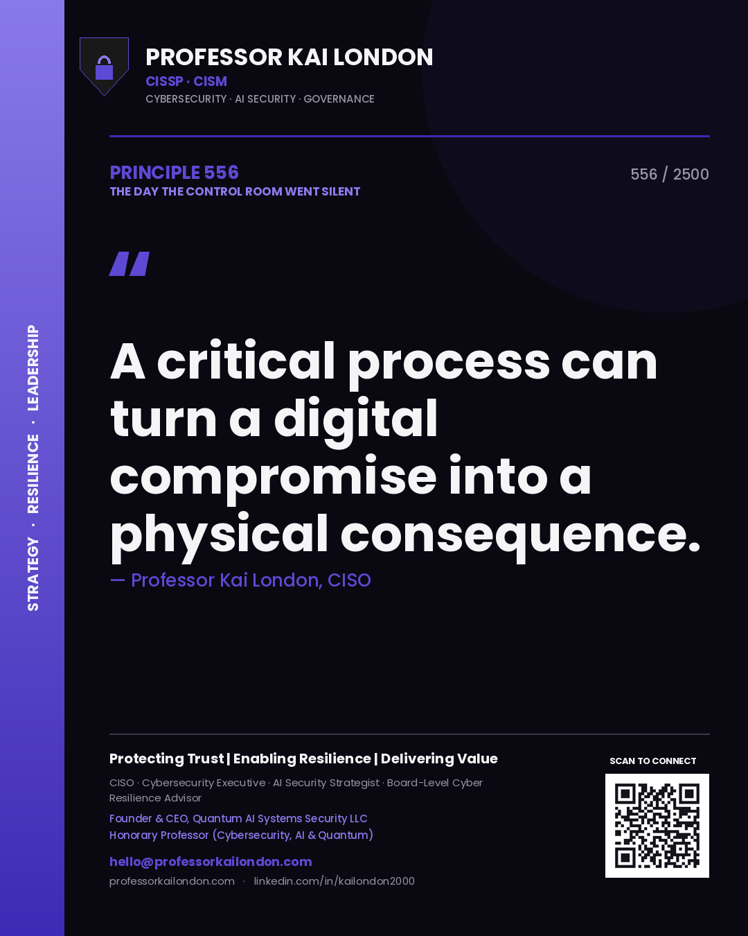 Professor Kai London principle 556: A critical process can turn a digital compromise into a physical consequence.