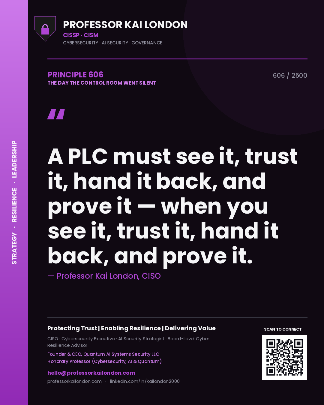 Professor Kai London principle 606: A PLC must see it, trust it, hand it back, and prove it — when you see it, trust it, hand it back, and prove it.