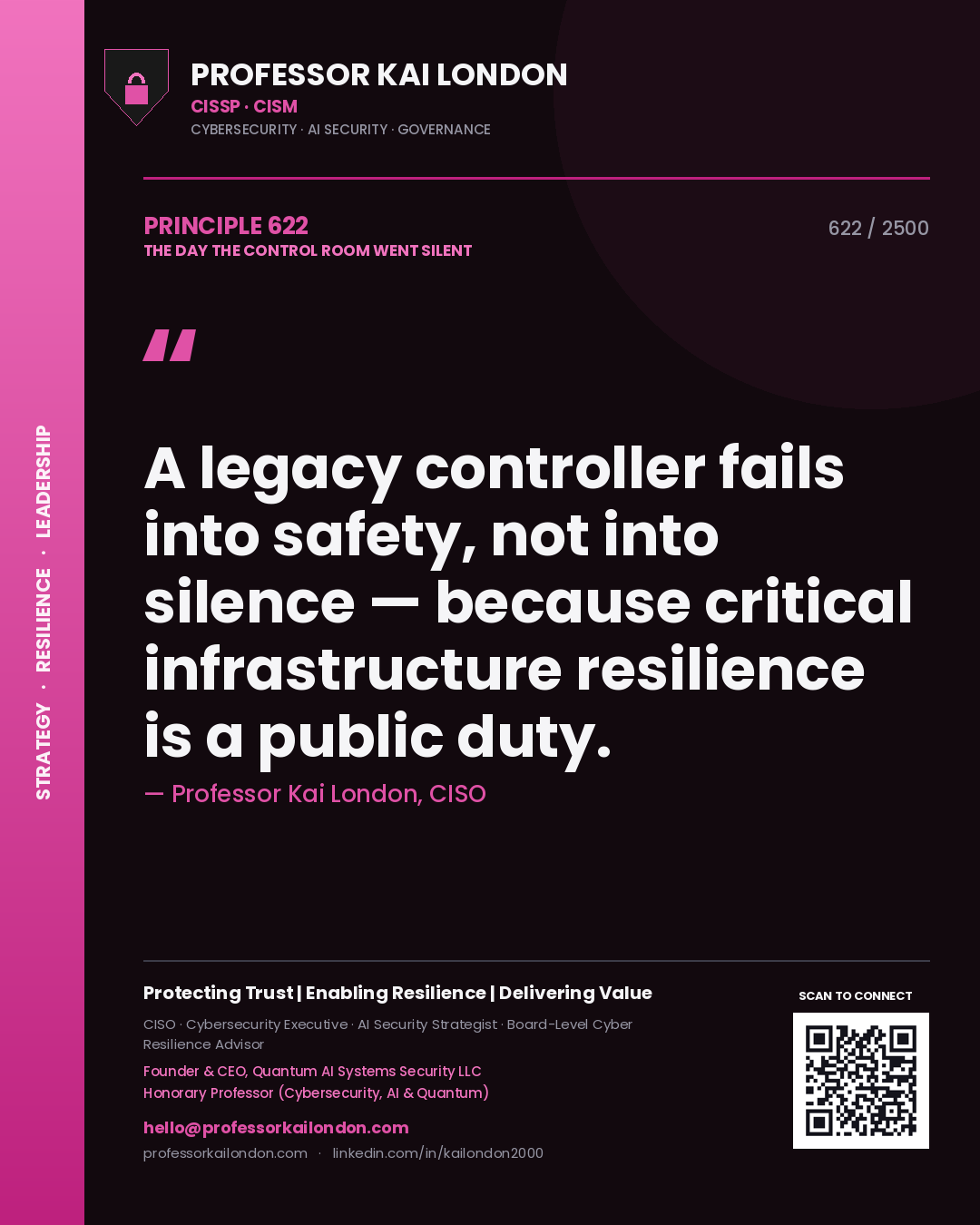 Professor Kai London principle 622: A legacy controller fails into safety, not into silence — because critical infrastructure resilience is a public duty.