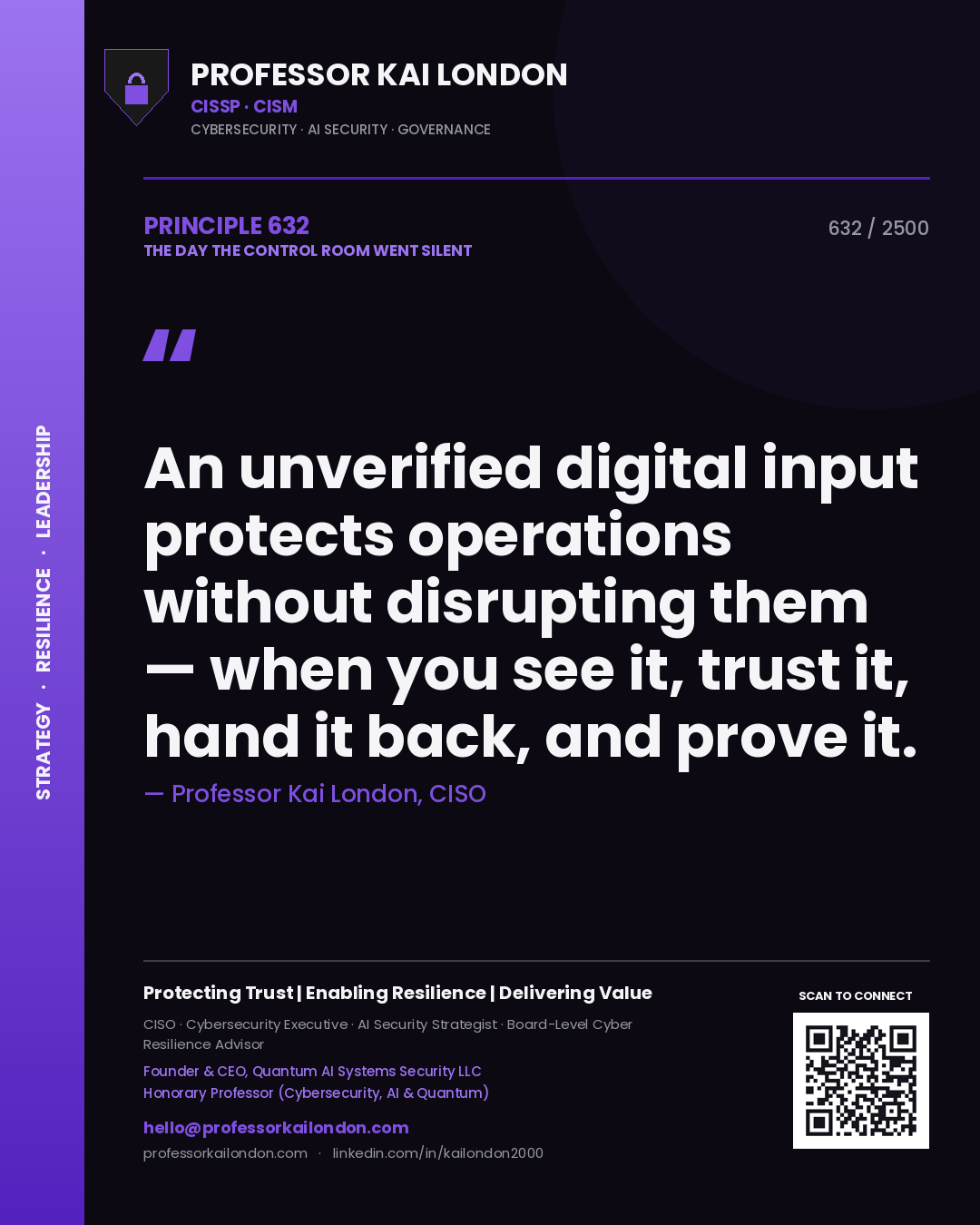 Professor Kai London principle 632: An unverified digital input protects operations without disrupting them — when you see it, trust it, hand it back, and prove it.
