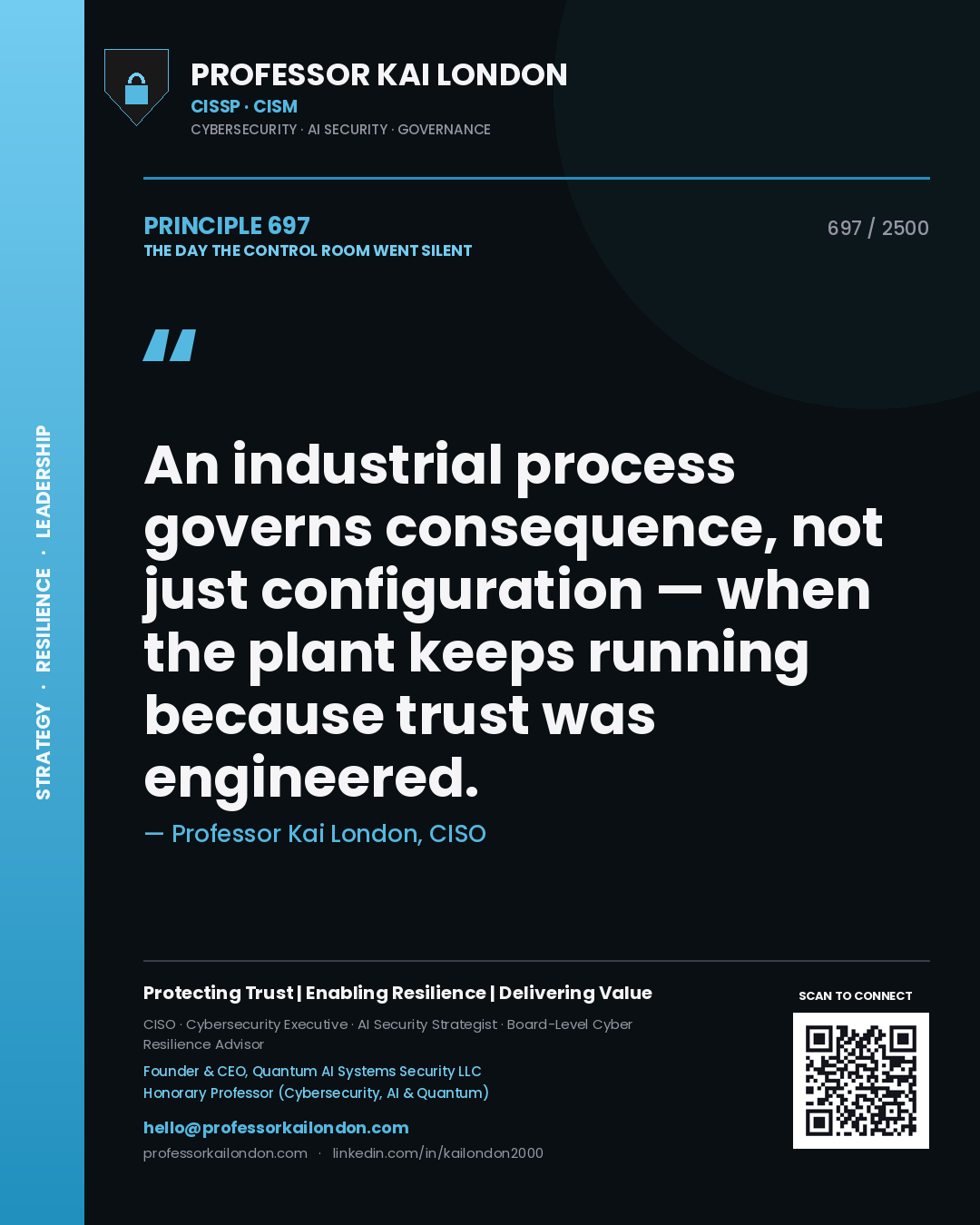 Professor Kai London principle 697: An industrial process governs consequence, not just configuration — when the plant keeps running because trust was engineered.