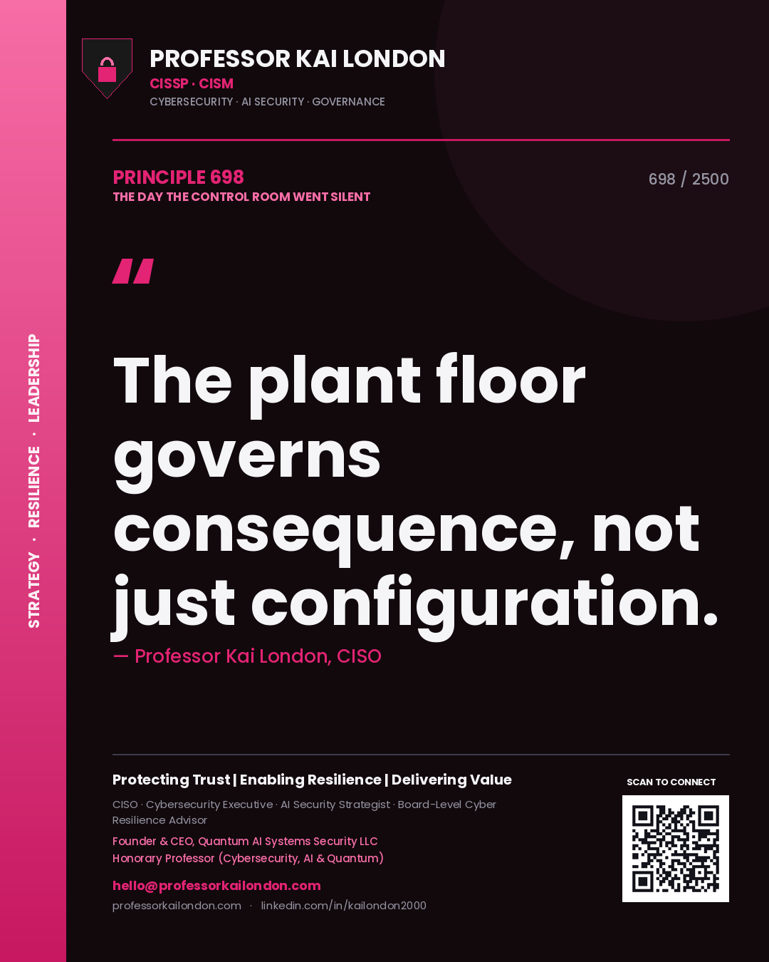 Professor Kai London principle 698: The plant floor governs consequence, not just configuration.