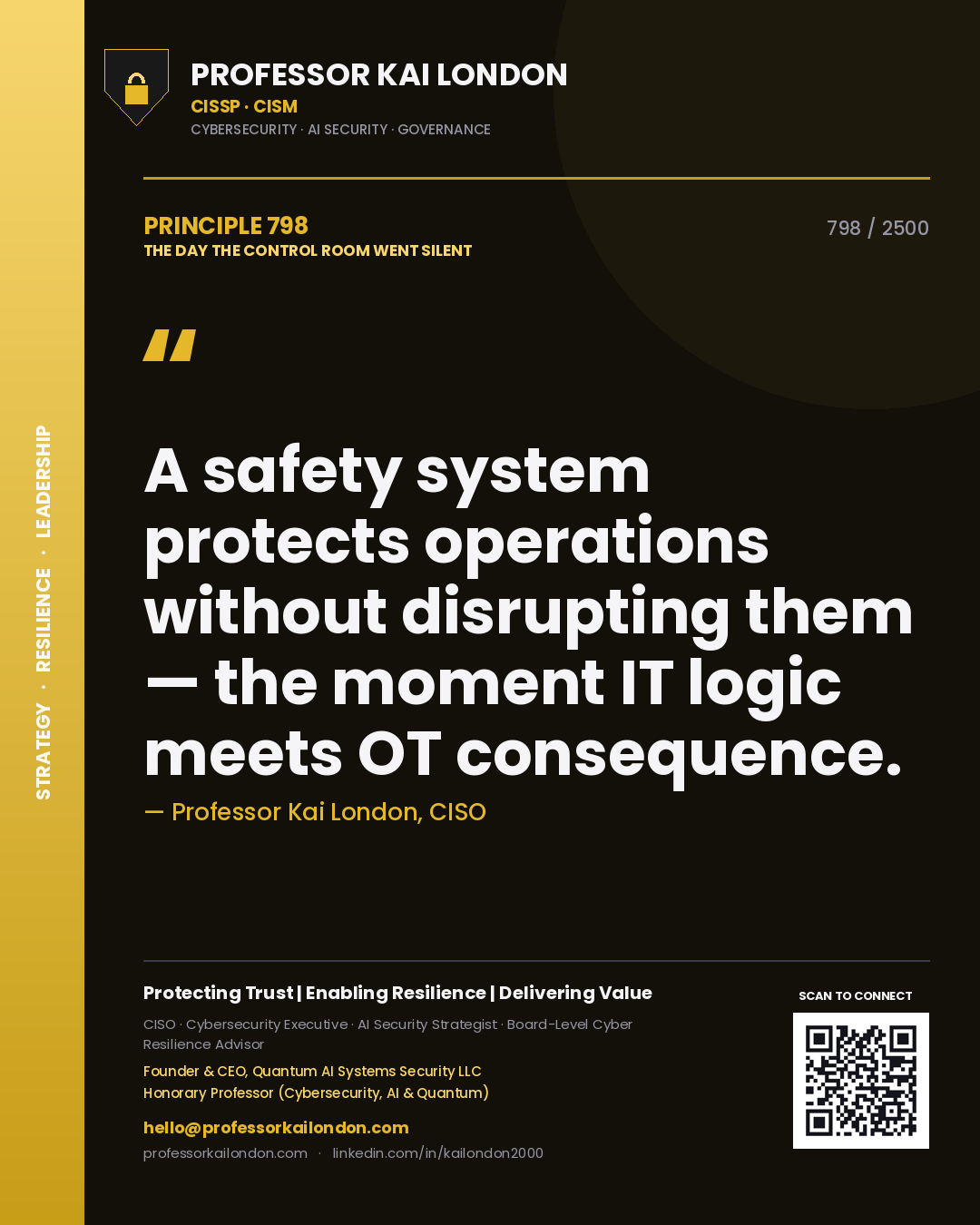Professor Kai London principle 798: A safety system protects operations without disrupting them — the moment IT logic meets OT consequence.