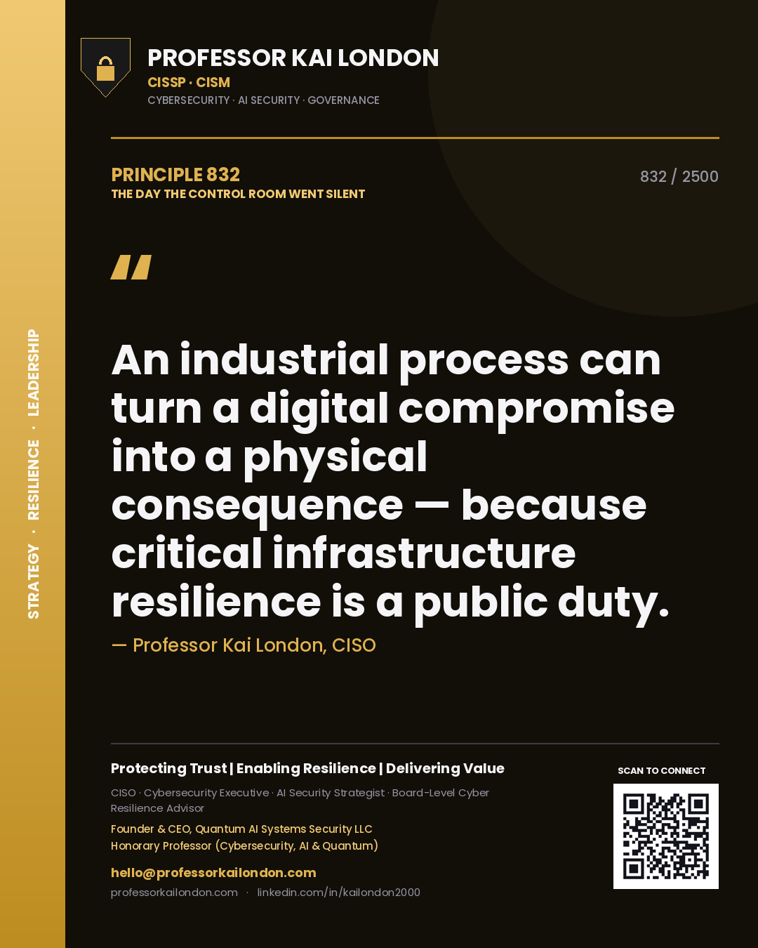 Professor Kai London principle 832: An industrial process can turn a digital compromise into a physical consequence — because critical infrastructure resilience is a public duty.