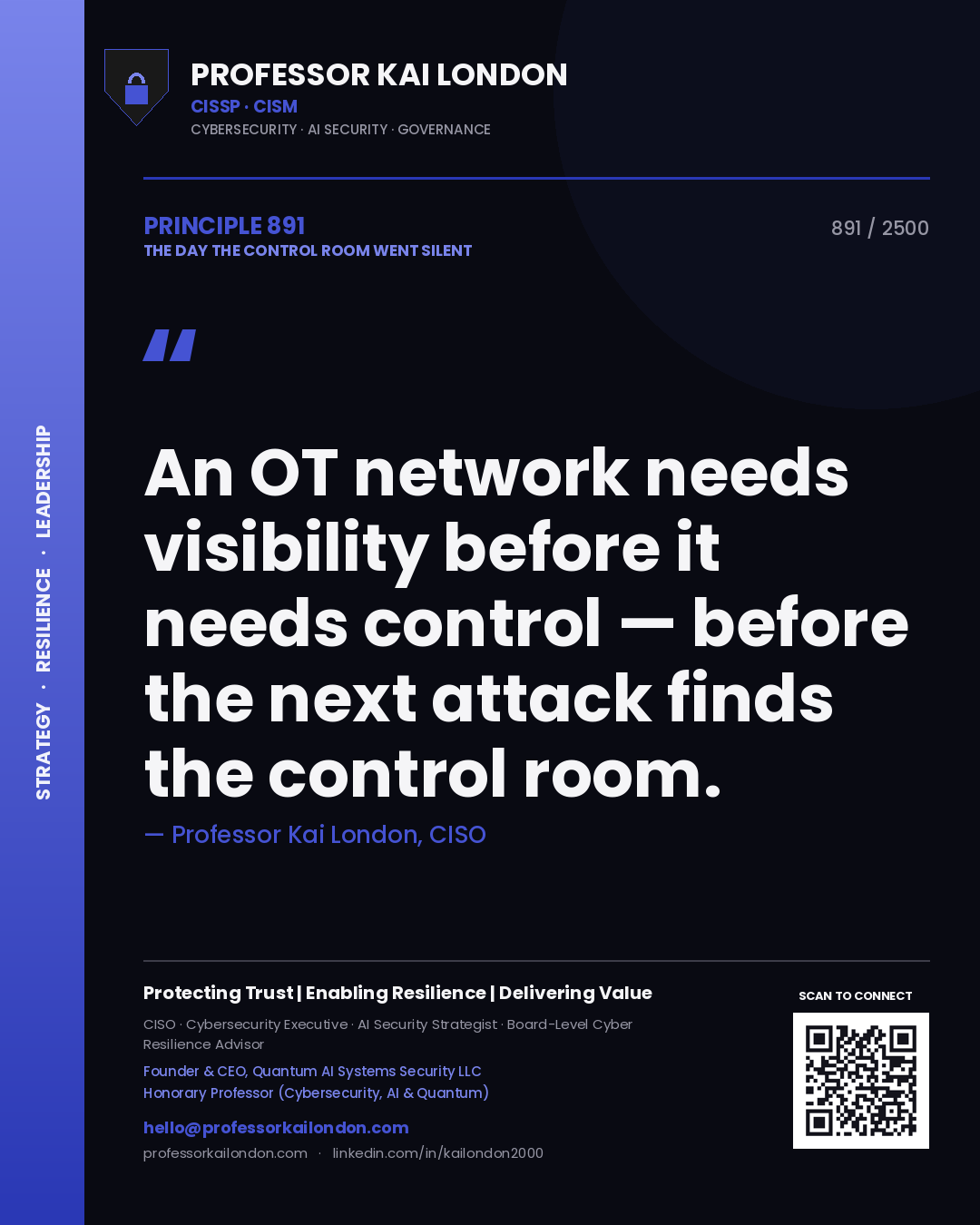 Professor Kai London principle 891: An OT network needs visibility before it needs control — before the next attack finds the control room.