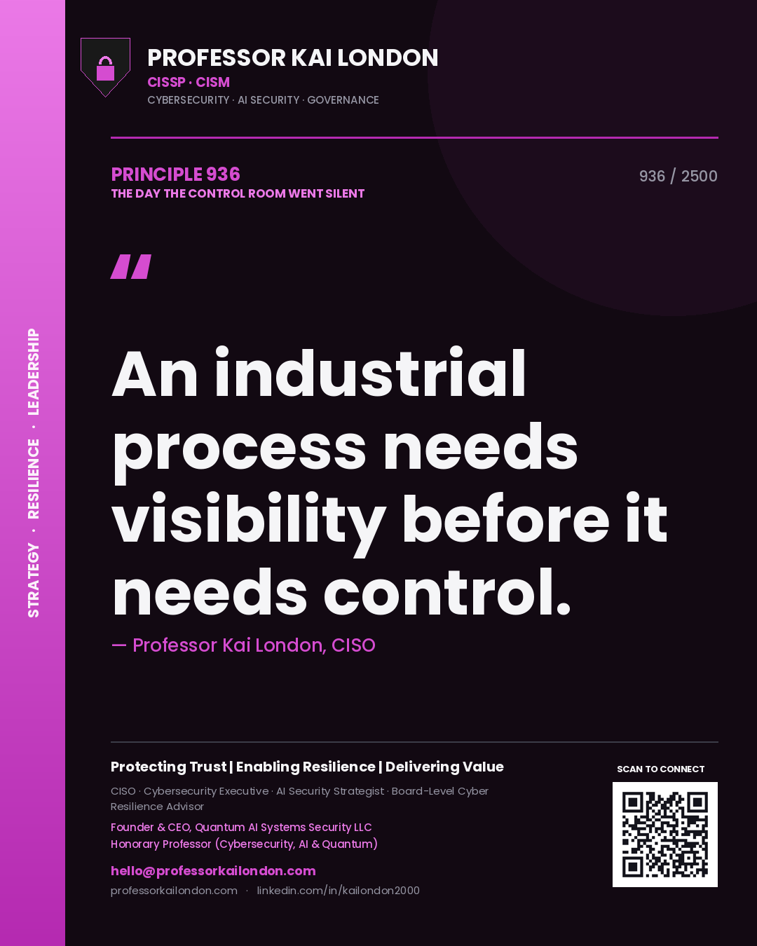 Professor Kai London principle 936: An industrial process needs visibility before it needs control.