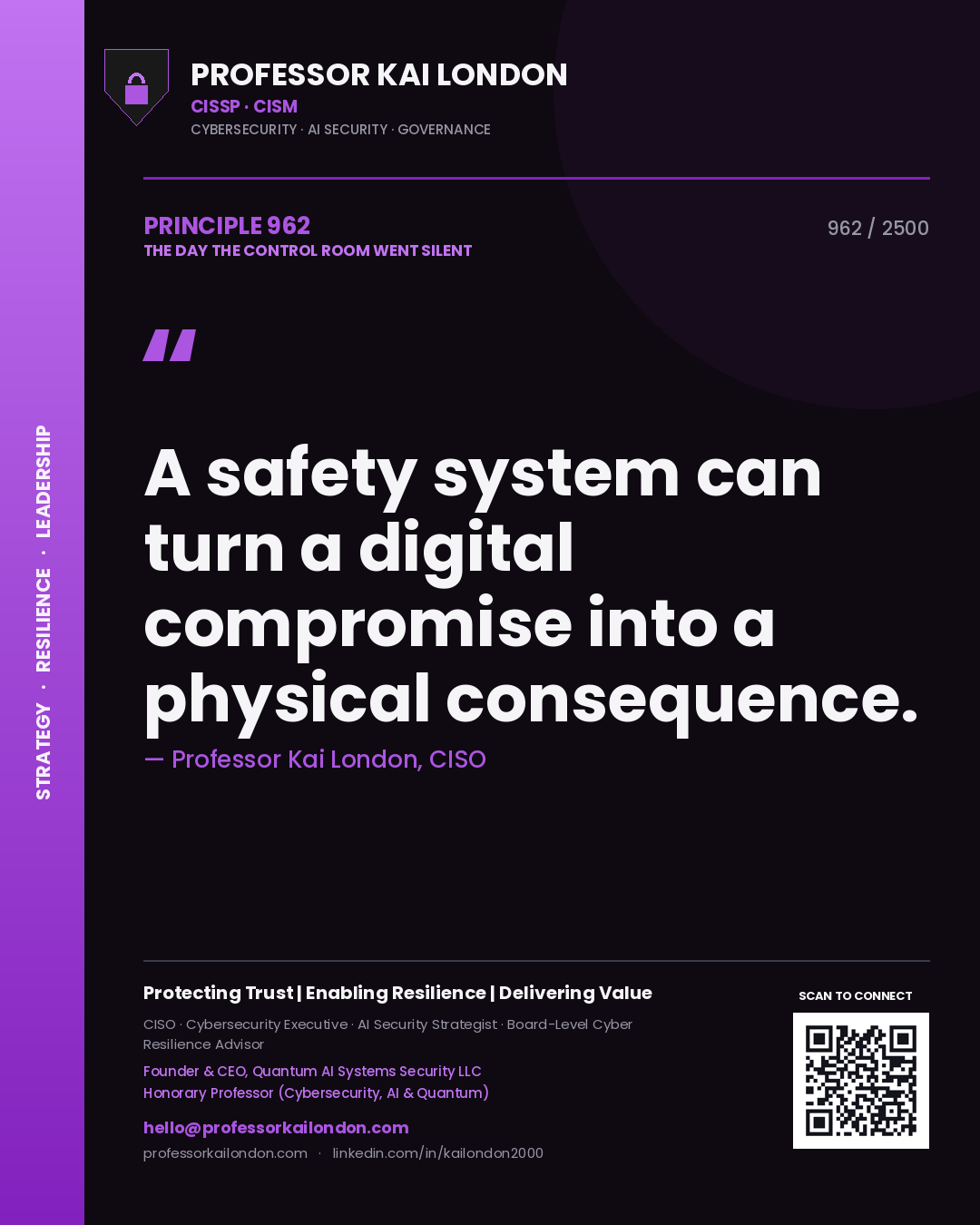 Professor Kai London principle 962: A safety system can turn a digital compromise into a physical consequence.