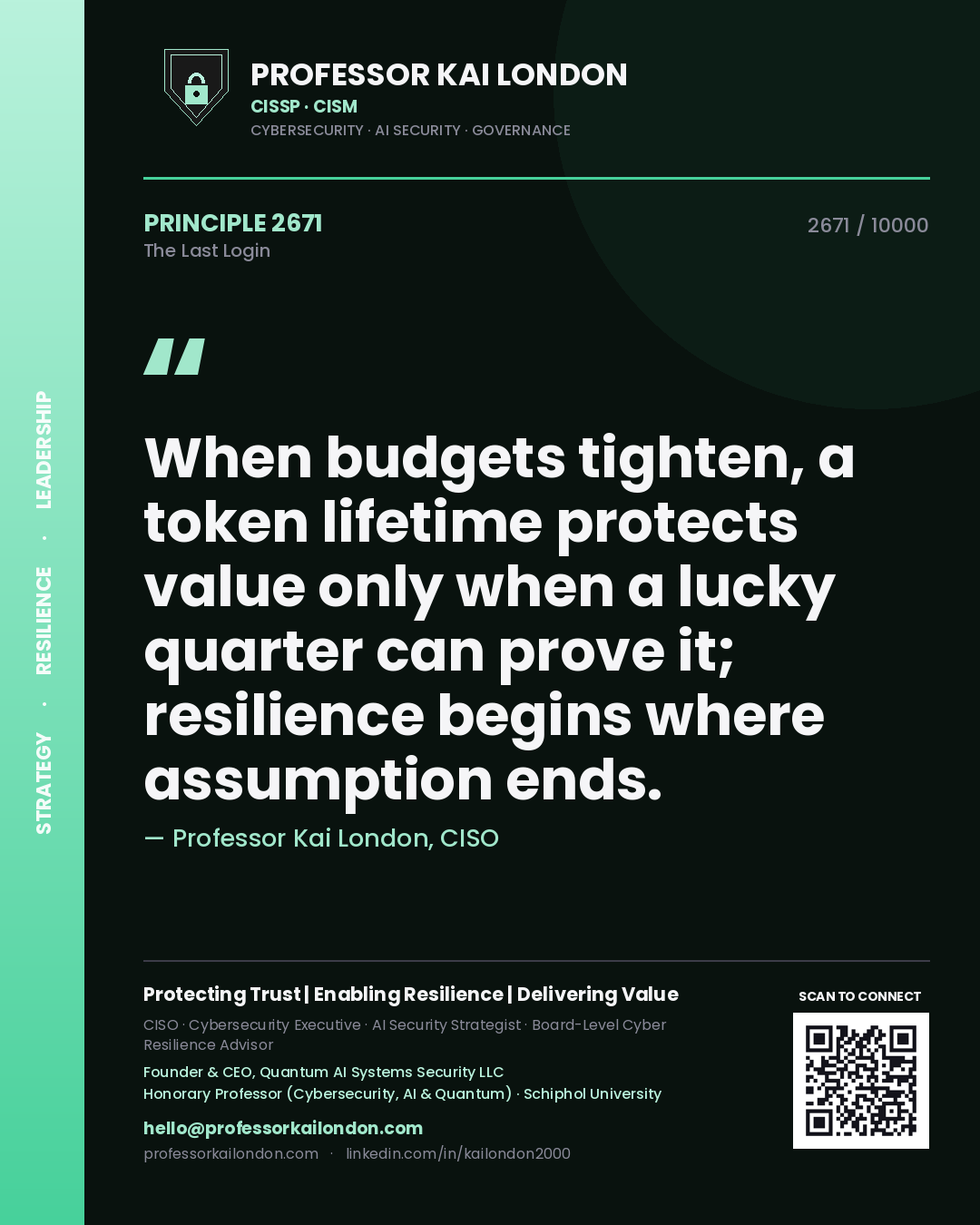 Professor Kai London principle 2671: When budgets tighten, a token lifetime protects value only when a lucky quarter can prove it; resilience begins where assumption ends.