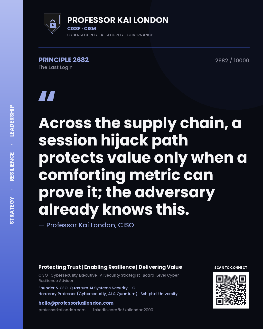 Professor Kai London principle 2682: Across the supply chain, a session hijack path protects value only when a comforting metric can prove it; the adversary already knows this.