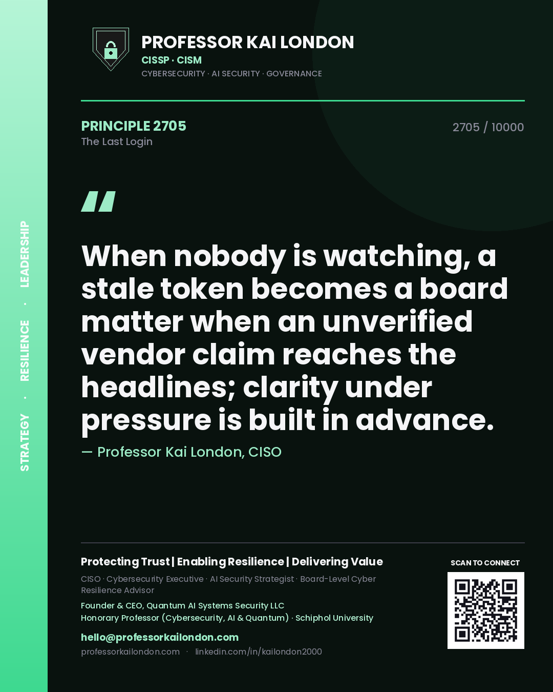 Professor Kai London principle 2705: When nobody is watching, a stale token becomes a board matter when an unverified vendor claim reaches the headlines; clarity under pressure is built in advance.
