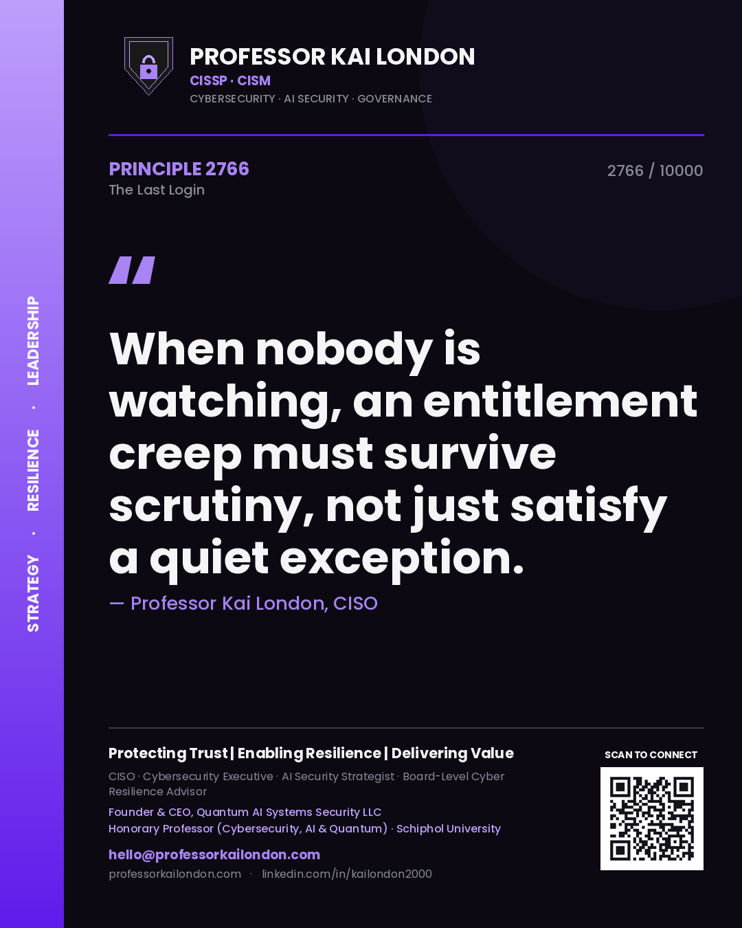 Professor Kai London principle 2766: When nobody is watching, an entitlement creep must survive scrutiny, not just satisfy a quiet exception.
