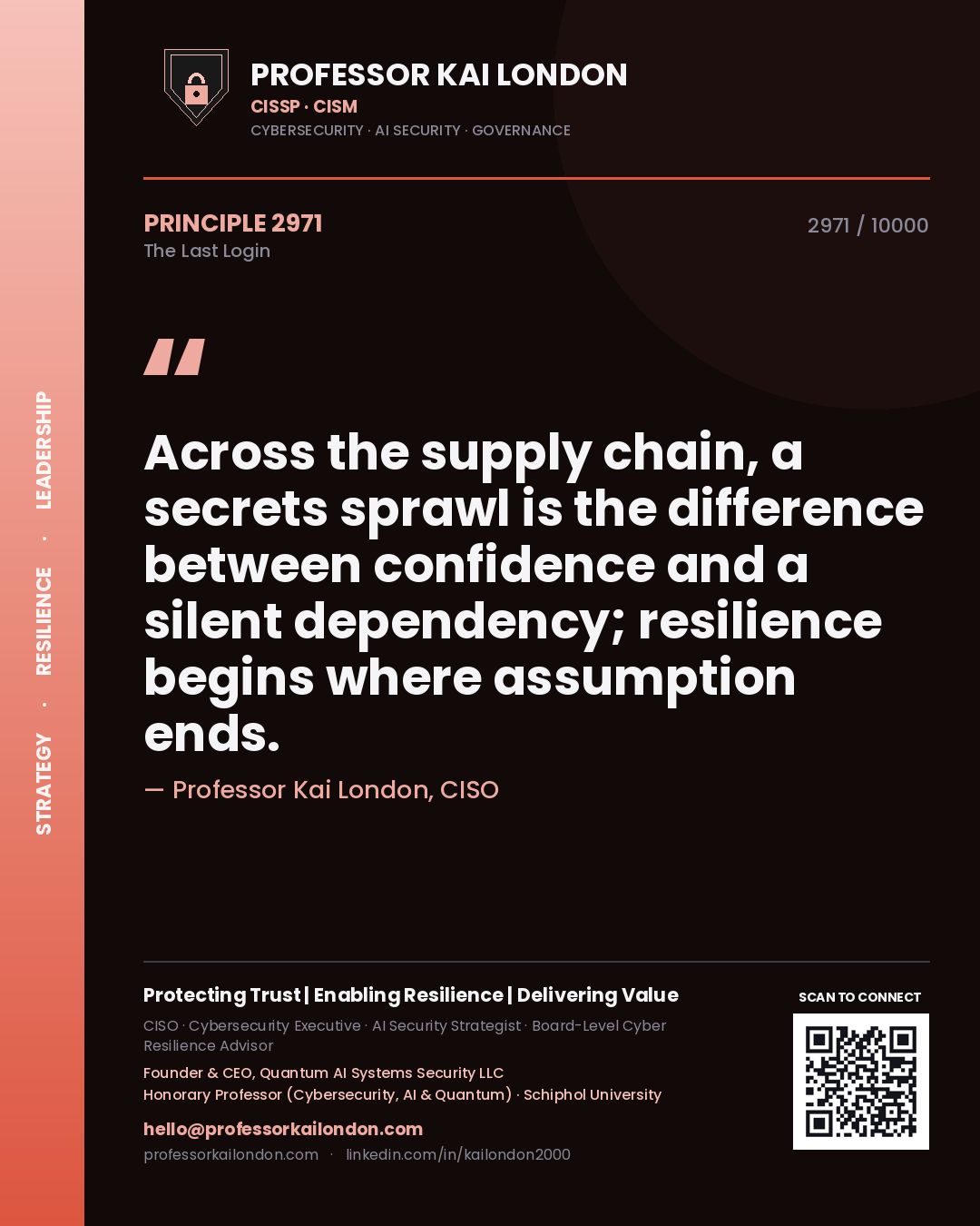 Professor Kai London principle 2971: Across the supply chain, a secrets sprawl is the difference between confidence and a silent dependency; resilience begins where assumption ends.
