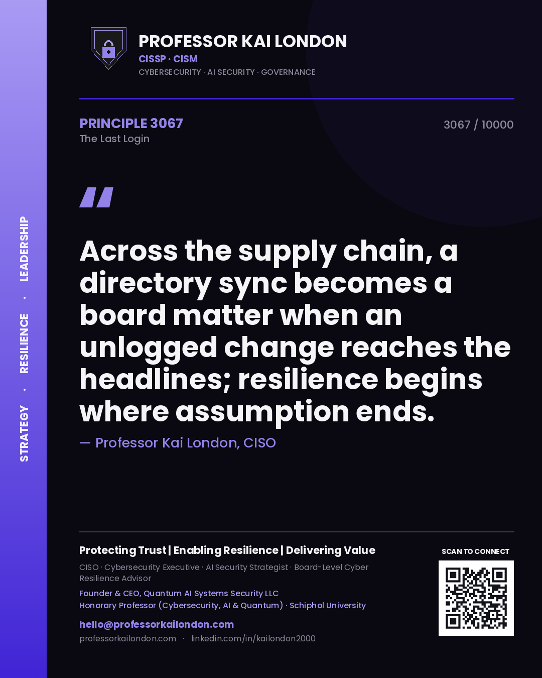 Professor Kai London principle 3067: Across the supply chain, a directory sync becomes a board matter when an unlogged change reaches the headlines; resilience begins where assumption ends.