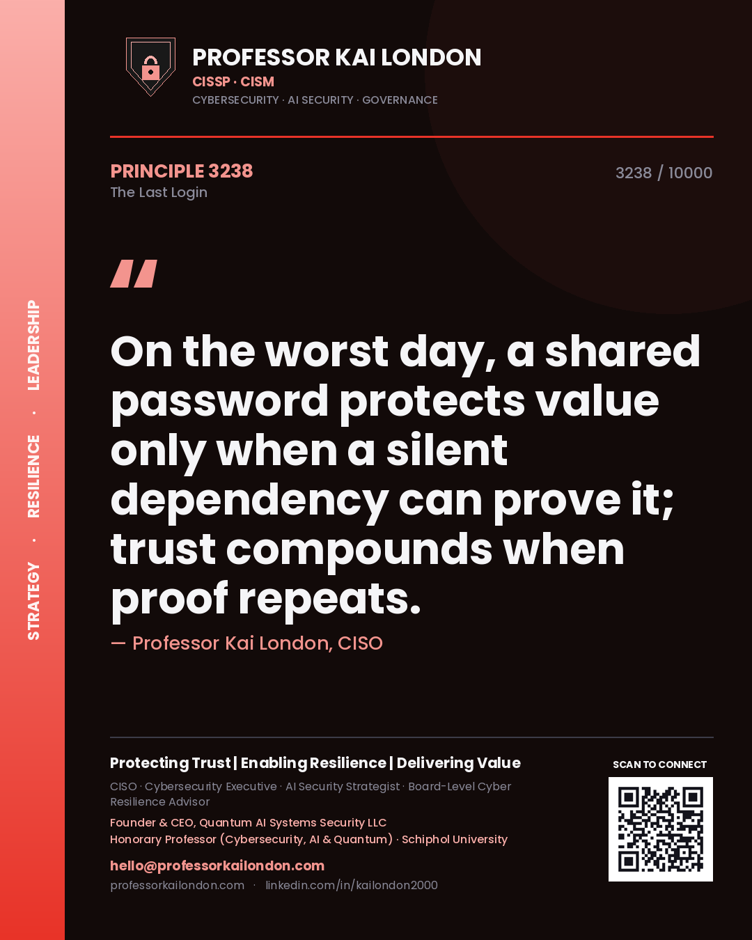 Professor Kai London principle 3238: On the worst day, a shared password protects value only when a silent dependency can prove it; trust compounds when proof repeats.